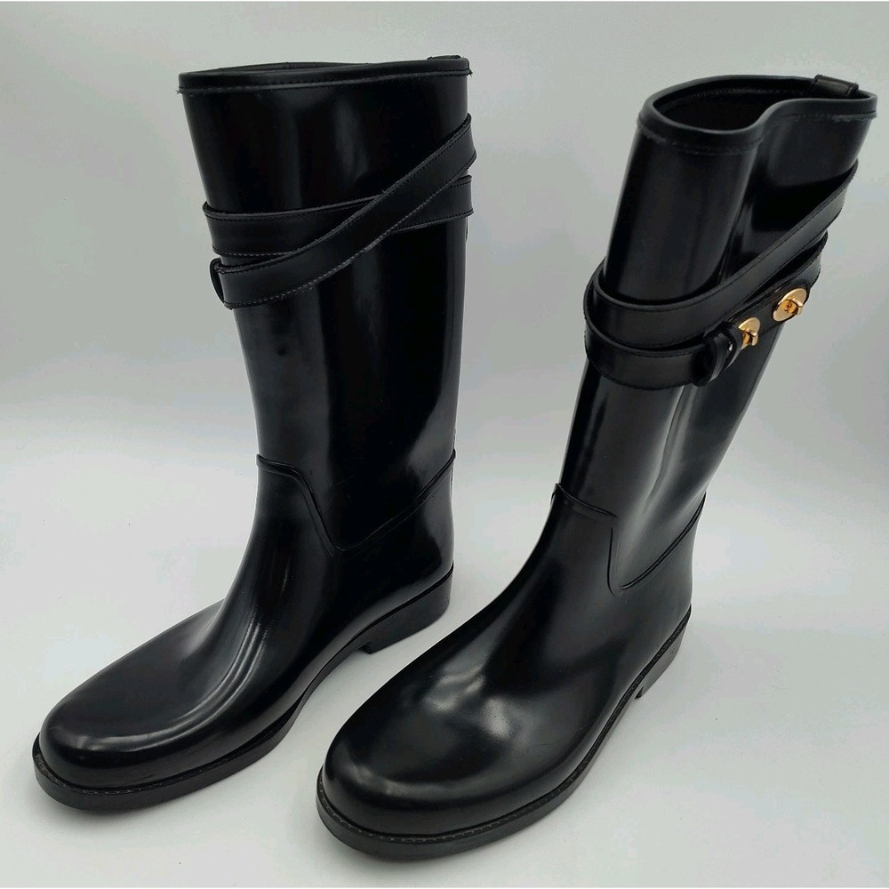 COACH Rain Boots Tall Women Shoes Black Size 10B 40 260(1.5) SEE BCL.0ME-00 - Picture 2 of 16